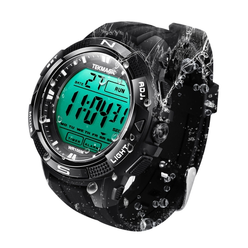 10 ATM Waterproof Watch for Swimming Diving with Stopwatch, Chronograph, Alarm Clock, and Dual Time Zone Functions