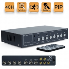 4Ch Realtime Color Video Quad Multiplexer Switcher Processor for CCTV Surveillance Cameras, Digital Zoom In/Out, Video Freezing, Video Loss, Motion De