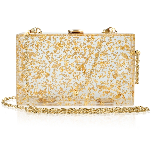 Women Acrylic Evening Clutch bag Transparent Golden Box Purse Handbag for Wedding Cocktail Party Prom